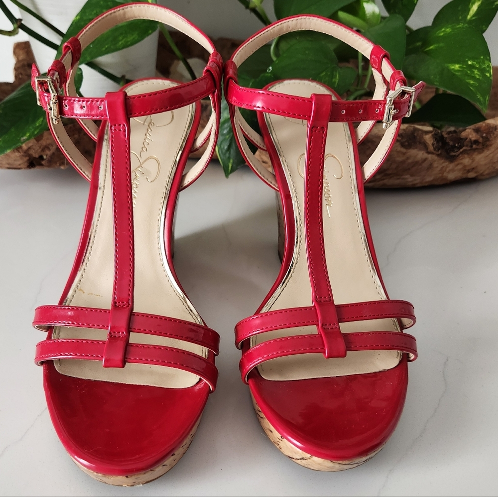 Jessica Simpson Red Wedge Sandals 7.5